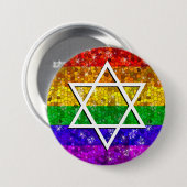 Glitter Rainbow Flag Gay Jewish Star van David Ronde Button 7,6 Cm (Voorkant /achterkant)