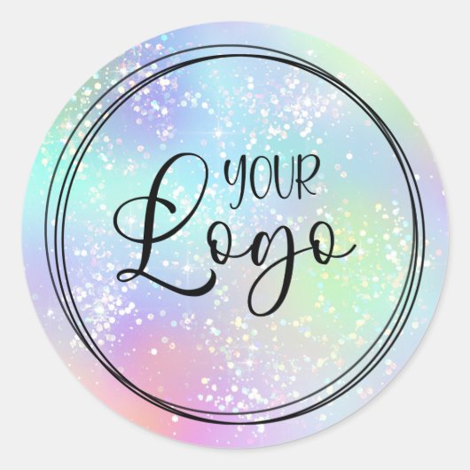 Glitter Rainbow Glam Logo holografisch Ronde Sticker (Voorkant)