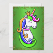 Glitter Rainbow Green Unicorn Birthday Uitnodiging (Achterkant)