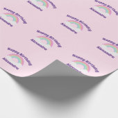 Glitter Rainbow Happy Birthday op Roze Cadeaupapier (Hoek)