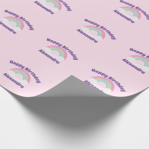 Glitter Rainbow Happy Birthday op Roze Cadeaupapier