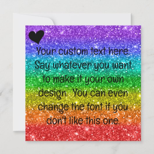 Glitter Rainbow Heart Blank Feestdagenkaart (Voorkant)