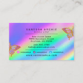 Glitter Rainbow Holographic Butterfly Visitekaartje (Achterkant)