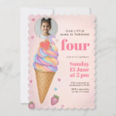 Glitter Rainbow Ice Cream Cone Photo Birthday Kaart (Voorkant)