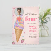 Glitter Rainbow Ice Cream Cone Photo Birthday Kaart (Staand voorkant)