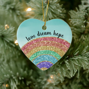 Glitter Rainbow Love Dream Hope Persoonlijk Keramisch Ornament