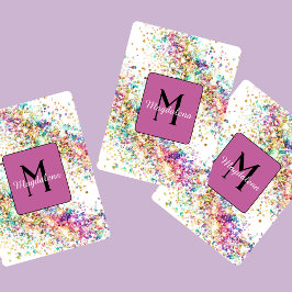 Glitter Rainbow Naam Monogram Girly Pink Pokerkaarten