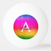 Glitter Rainbow Paarse Gele Monogram Pingpongbal (Achterkant)
