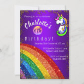 Glitter Rainbow Paarse Unicorn Birthday Kaart (Voorkant)