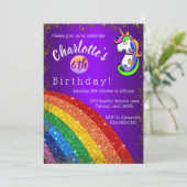 Glitter Rainbow Paarse Unicorn Birthday Kaart (Staand voorkant)