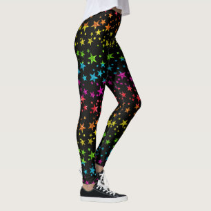 Glitter Rainbow Star Pattern Gay Pride Chic Black Leggings