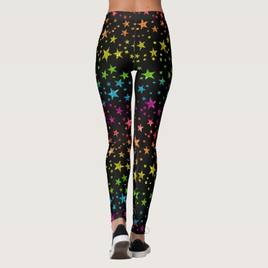 Glitter Rainbow Star Pattern Gay Pride Chic Black Leggings (Achterkant)