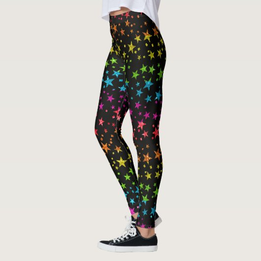 Glitter Rainbow Star Pattern Gay Pride Chic Black Leggings (Links)