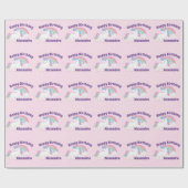 Glitter Rainbow Unicorn Birthday op Roze Cadeaupapier (Vlak)