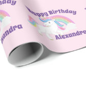Glitter Rainbow Unicorn Birthday op Roze Cadeaupapier (Rol Hoek)
