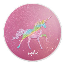 Glitter Rainbow Unicorn Ceramic Knob.