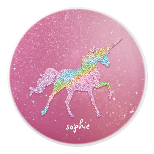 Glitter Rainbow Unicorn Ceramic Knob. Keramische Knop (Voorkant)