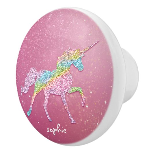 Glitter Rainbow Unicorn Ceramic Knob. Keramische Knop (Rechts)