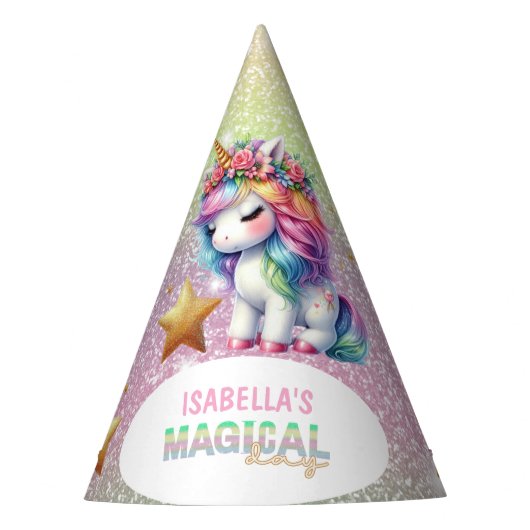 Glitter rainbow unicorn magical  feesthoedjes (Voorkant)