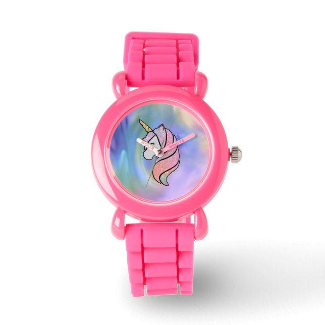 Glitter Rainbow Unicorn Watch Horloge (Voorkant)