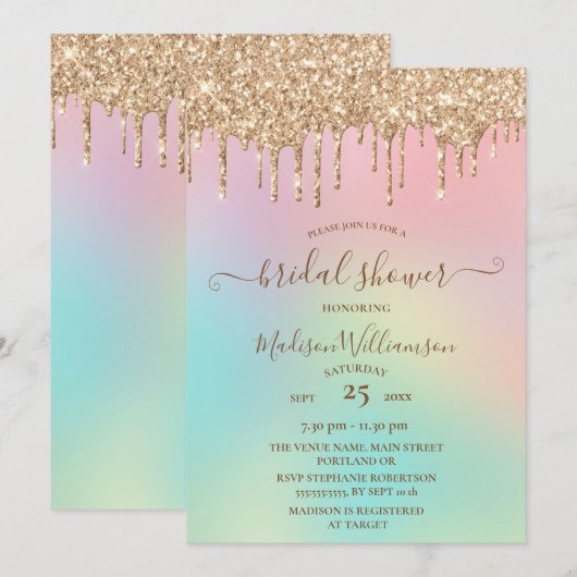 Glitter & Rainbow-Vrijgezellenfeest Invi driven Kaart (Voorkant / Achterkant)