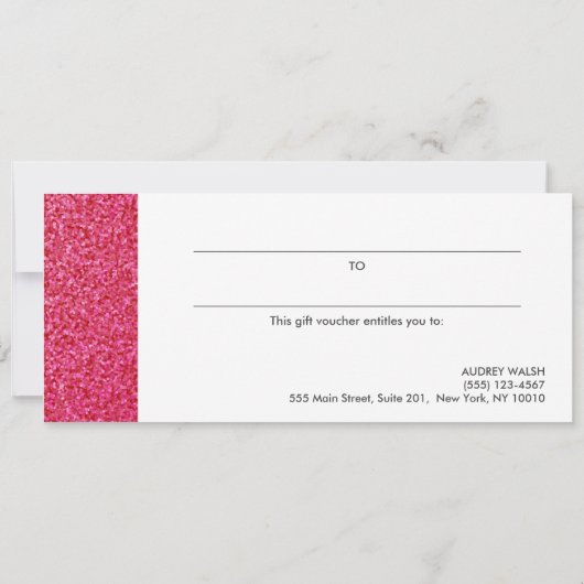 Glitter Raspberry roze luxe Gift Certificate Kaart (Achterkant)