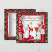 Glitter Red Black Glamour Night Cocktails Party Kaart (Voorkant / Achterkant)
