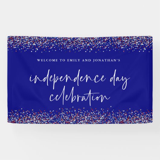 Glitter Red Blue Independence Day jul. Spandoek (Horizontaal)