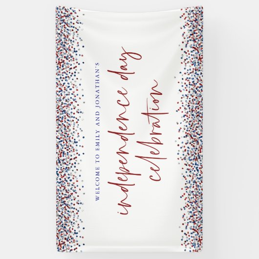 Glitter Red Blue Welcome Independence Day op 4 jul Spandoek (Verticaal)