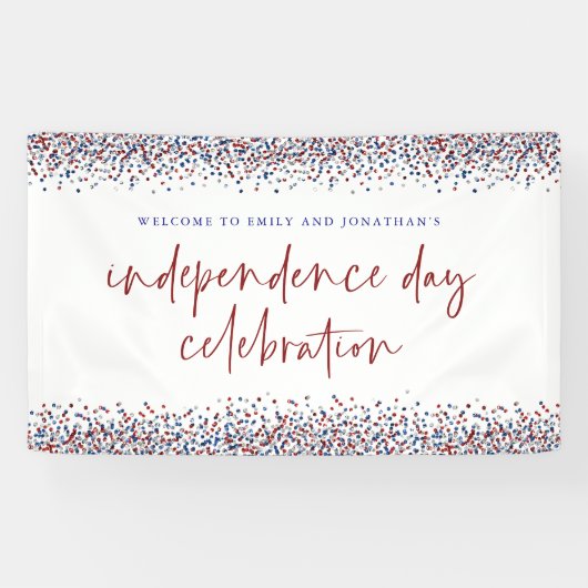 Glitter Red Blue Welcome Independence Day op 4 jul Spandoek (Horizontaal)