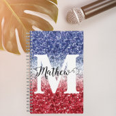 Glitter Red Blue White USA Monogram Name Notitieboek