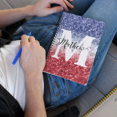 Glitter Red Blue White USA Monogram Name Notitieboek