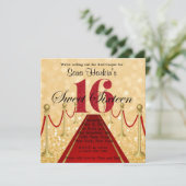 Glitter Red Carpet Hollywood Sweet 16 Uitnodiging (Staand voorkant)