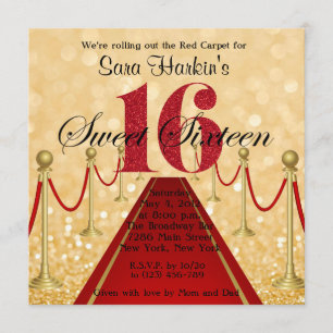 Glitter Red Carpet Hollywood Sweet 16 Uitnodiging