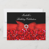 Glitter Red Diamond Bow Black Birthday Party Kaart (Voorkant)