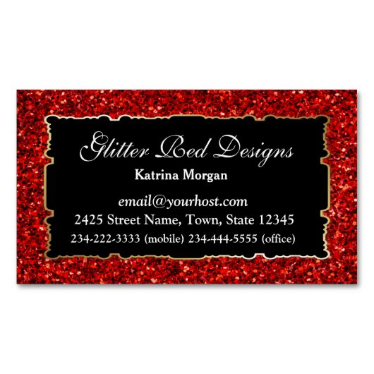 Glitter Red Elegance Magnetisch Visitekaartje (Voorkant)