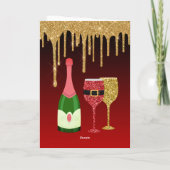 Glitter Red en Gold Champagne Glasses Kerstmis Feestdagen Kaart (Achterkant)