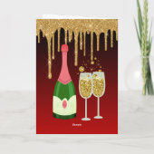 Glitter Red en Gold Champagne Nieuwjaar Feestdagen Kaart (Achterkant)