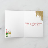 Glitter Red en Gold Champagne Nieuwjaar Feestdagen Kaart (Binnen)