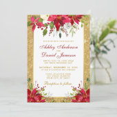 Glitter Red Floral Poinsettia Kaart (Staand voorkant)