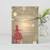 Glitter Red Girl, Confetti Company kerst Party Kaart (Staand voorkant)