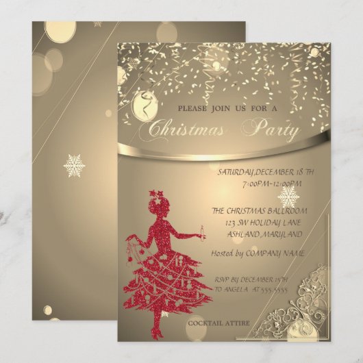 Glitter Red Girl, Confetti Company kerst Party Kaart (Voorkant / Achterkant)
