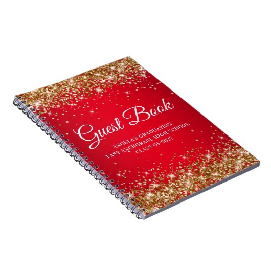 Glitter Red Glam Gradient Afstuderen Guest Notitieboek (Rechterzijde)