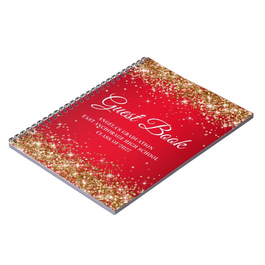 Glitter Red Glam Gradient Afstuderen Guest Notitieboek (Linkerzijde)