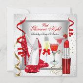 Glitter Red Glamor Night Silver Drinken Party Kaart (Voorkant)