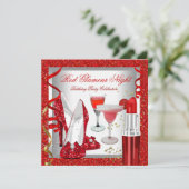 Glitter Red Glamour Night Cocktails Party Kaart (Staand voorkant)