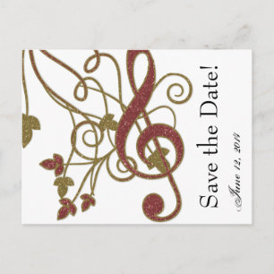 Glitter Red Gold Music Bewaar de datum Aankondigingskaart