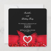 Glitter Red Heart Bow Black Birthday Party Kaart (Achterkant)