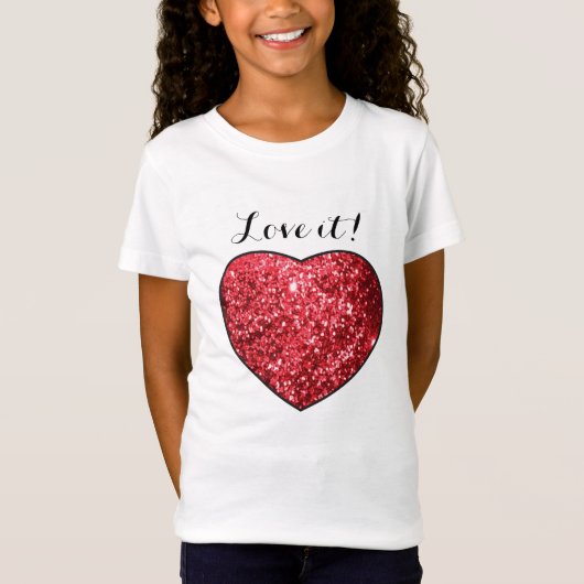 Glitter Red Heart Print T-shirt (Voorkant)