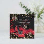 Glitter Red High Heels Black Birthday Party Kaart (Staand voorkant)